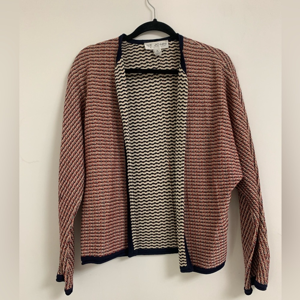 St. John Vintage Red, White & Blue Knit Tweed Cardigan Jacket (size 2 )
